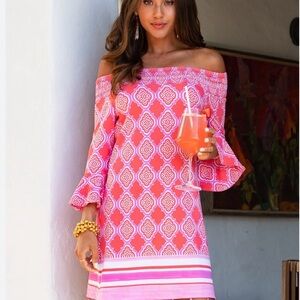 Cabana Life Coral and Pink Off-Shoulder Mini Dress